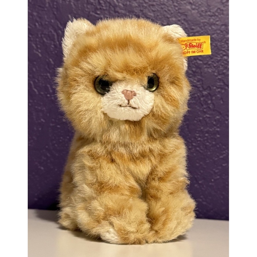 Vintage Steiff Plush Lizzy Cat Kitten Orange Tabby 6" Katzchen West Germany Rare